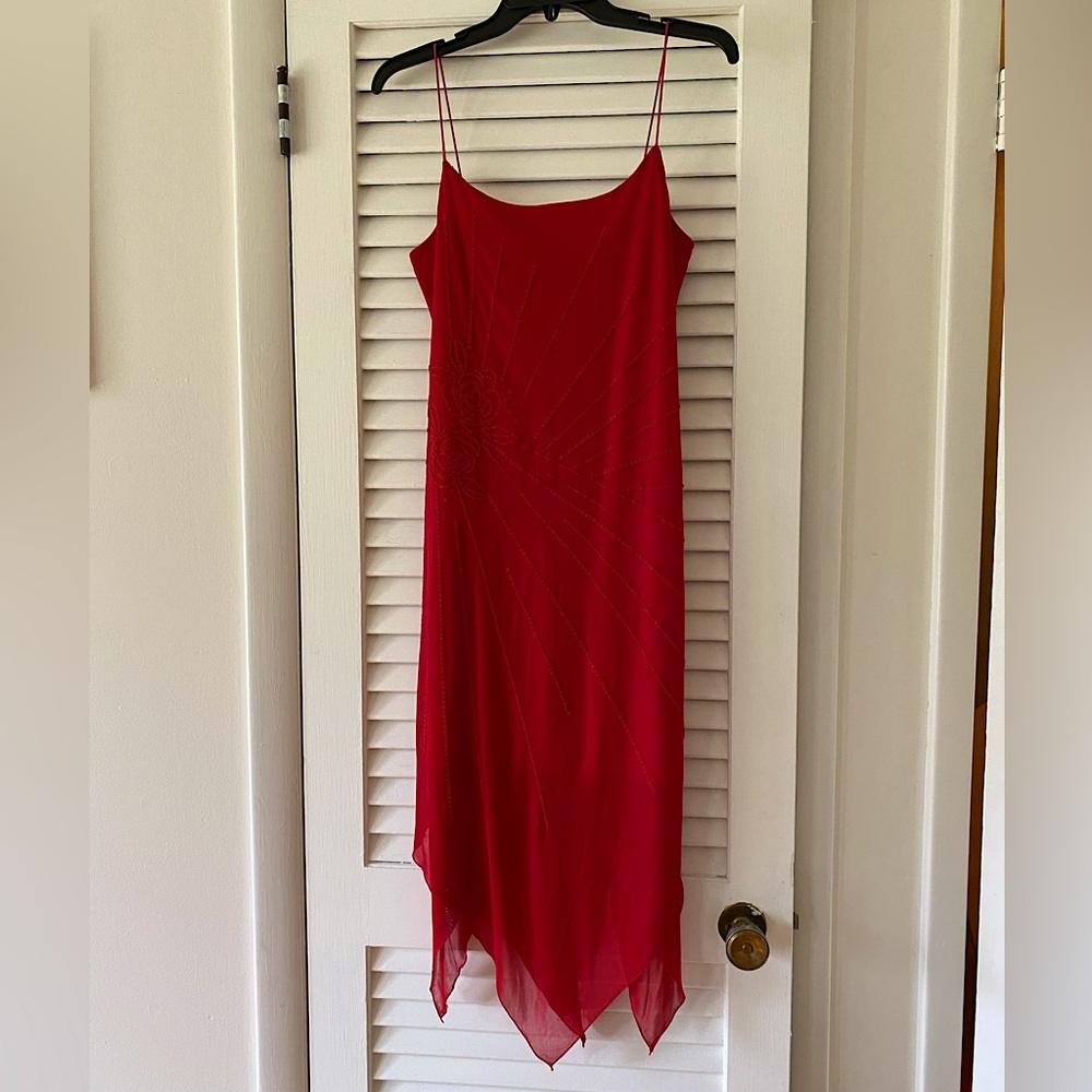 Rare Vintage Byer Too! Red Beaded Rose Dress